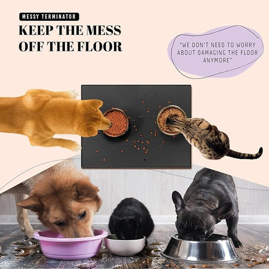 AVERYDAY 100% Waterproof Thicker Silicone Dog Food Mat, 0.63'' Raised Edge Bowl Mat for Food & Water, Non Slip Pet Feeding Placemat for Messy Drinkers, Perfect for Large Medium Small Breeds, 32"x24"