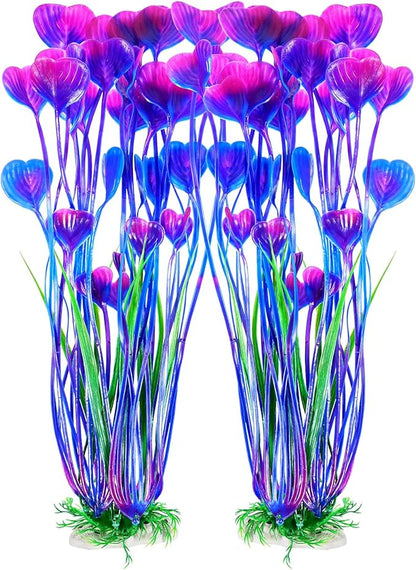 AQUANEAT Artificial Fish Tank Plants, Plastic Aquarium Accessories Large, 15.5 inch Purple Decorations, 2pcs