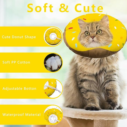 Cat Cone Collar Soft, Adjustable Cat Recovery Collars Kitten Cones to Stop Licking, Cute Donut Collar After Surgery, Cats Neck Pillow Cone Elizabethan Cones of Shame (Waterproof Yellow, Medium)