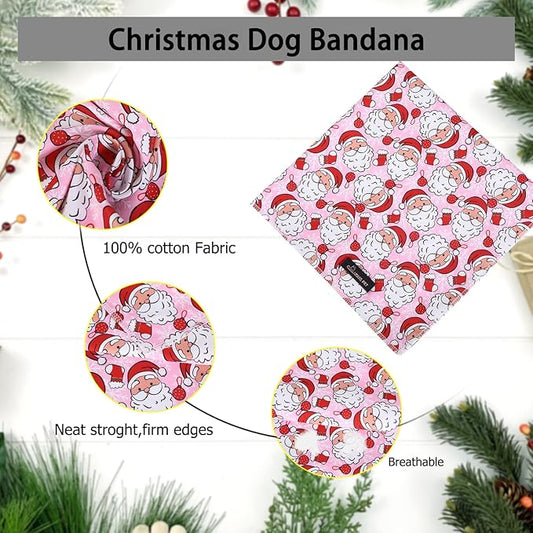 ARING PET Christmas Dog Bandanas, Pink Santa Claus Holiday Pet Bandana Scarf Triangle Bibs for Puppy Small Medium Large Boy Girl Dogs Cats-L