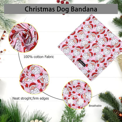 ARING PET Christmas Dog Bandanas, Pink Santa Claus Holiday Pet Bandana Scarf Triangle Bibs for Puppy Small Medium Large Boy Girl Dogs Cats-S