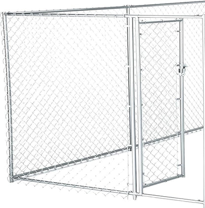 Lucky Dog Heavy Duty Outdoor Galvanized Chain Link Dog Kennel Enclosure with Latching Door, 1.5 Inch Raised Legs, and Adjustable Configuration, Silver