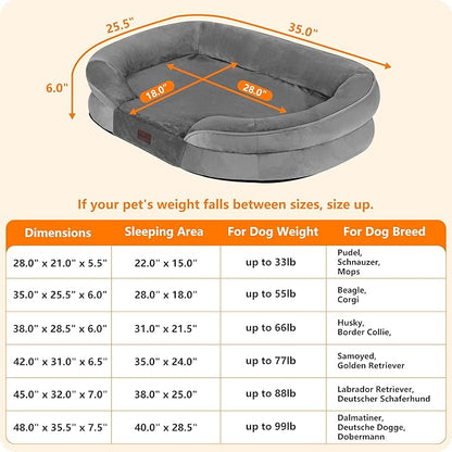 Dwanton Orthopedic Dog Bed for Medium Dogs with Gel Memory Foam, Waterproof Dog Sofa, Washable Pet Bed with Four Sided Bolster Cushion, Removable Cover & Non-Slip Bottom, 35", Medium Gray