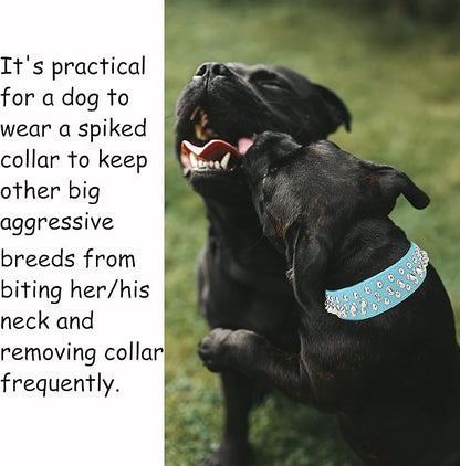 TEEMERRYCA Adjustable PU Leather Spiked Studded Dog Collars with a Squeak Ball Gift for Small Medium Large Pets Like Cats/Pit Bull/Bulldog/Pugs/Husky, Blue, XXL 19.7-22.4 inches