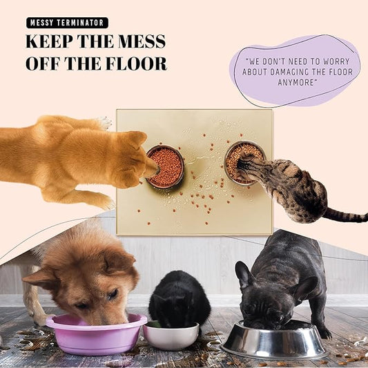 AVERYDAY 100% Waterproof Thicker Silicone Dog Food Mat, 0.63'' Raised Edge Bowl Mat for Food & Water, Non Slip Pet Feeding Placemat for Messy Drinkers, Perfect for Large Medium Small Breeds, 32"x24"