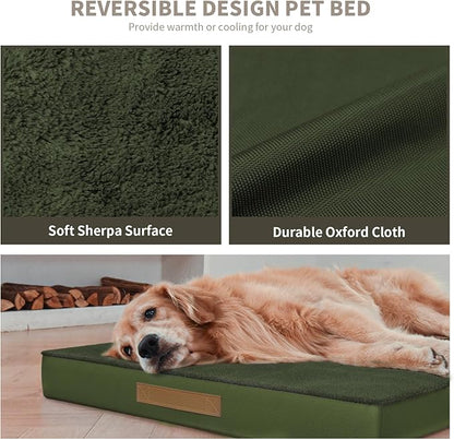 Large Comfy Washable Dog Bed, Orthopedic Egg Crate Foam Dog Crate Mat for Large Dogs with Removable Cover, 41x27 Inch, Olive Green