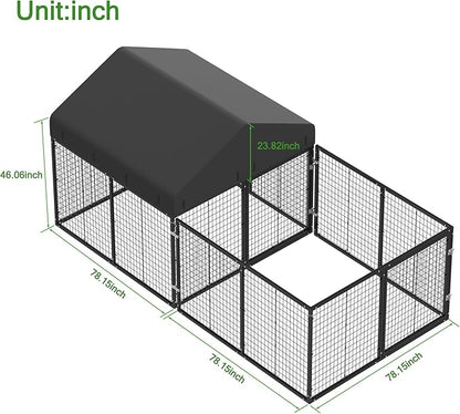 Outdoor Dog Kennel with Dog Fence for Medium/Small Dogs Anti-Rust Coating Cage with Roof All Weather Resistant Dog House with Double Locks
