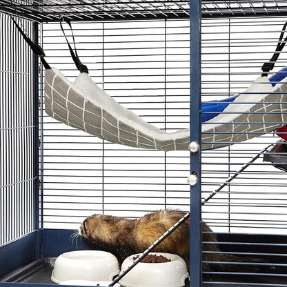 Jetec 2 Pack Cat Hammock for Cage, Catio Accessories Reversible Soft Cats Bed with Adjustable Straps and Hooks Double-Sided Linen and Fleece Hanging Hammock for Cats, Kitten(Cat and Plaid,S)