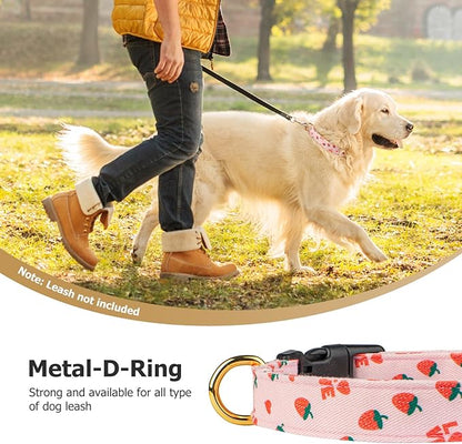 Cotton Handmade Dog Collar Cute and Distinctive Patterns Pink Strawberries with Pendant for Girl Boy Dogs Collars S