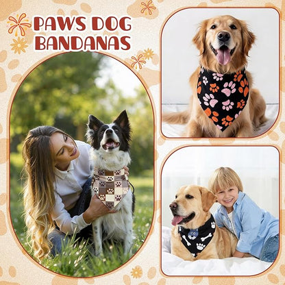 Kacctyen 50 Pcs Dog Bandanas Bulk Large Bandanas for Dogs Grooming with Dog Paws Pattern Adjustable Pet Triangle Scarf Bib Washable for Small Medium Large Puppy Cats Pets Costume Accessories