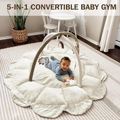 Little Dove 5-in-1 Convertible Baby Play Gym with 6 Toys, Tummy Time Mat for Sensory Development, Baby Activity Center for Newborn & Toddler, Ball Pit, Soft Pet Mat, No Ball Included Brown