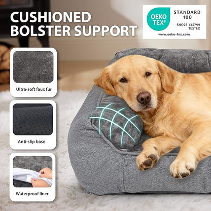 Orthopedic Dog Bed for Extra Large Dogs - Extra Thick Supportive Dog Couch Bed, Pet Beds Sofa with Waterproof Washable Cover & Non-Slip Bottom, Grey, 42x30 Inch