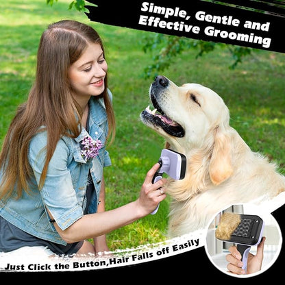 3PCS Self Cleaning Slicker Brush & Pet Grooming Rake & Flea Comb for Dogs,Cats and Horses | Double-Sided Dematting Comb & Skin Friendly Deshedding Grooming Tool | Pet Supplies(Light Purple Black)