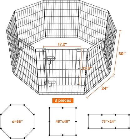 Yaheetech 30" High 8 Panel Foldable Metal Dog Exercise Pen Pet Playpen Dog Fence Outdoor & Indoor Use for Small Animals with Door Black