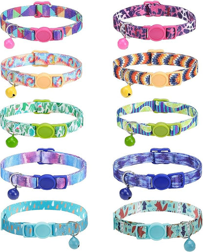 SOLMOONY Cute Cat Collar for Girl Boy,Colorful Breakaway Cat Collars with Bell 2 Pack，Adjustable Printed Nylon with Safety Buckles Kitten Collar (Cactus)