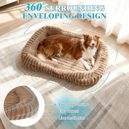 Orthopedic Dog Bed for Small Medium Dogs & Cats - Soft Furry Puppy Bed with Removable Washable Cover & Anti-Slip Bottom, Calming Rectangle Cat & Puppy Bed for Indoor Pets, 25x21x4inches, Brown
