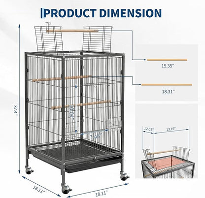 GarveeHome Small Bird Cage with Wheels, Parakeet Cage, Bird Carrier for Parakeets, Canaries, Lovebirds, Small Quaker, Cockatiels, Budgie, Green Cheek (40in)