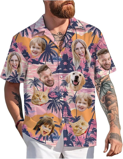 Custom Hawaiian Shirt with Face Photo Picture for Men Women Kids Youth Adult, Tropical Personalized Hawaiian Shirts Gift
