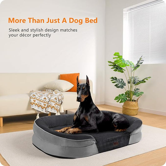 Dwanton Orthopedic Dog Bed for Extra Extra Large Dogs with Gel Memory Foam, Waterproof Dog Sofa, Washable Pet Bed with Four Sided Bolster Cushion, Removable Cover & Non-Slip Bottom, 48", Dark Gray