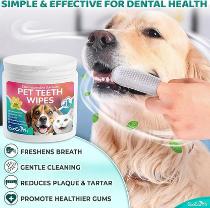 Premium Teeth Cleaning Wipes for Dogs & Cats - 50 Pcs - Pet Dental Care Finger Pads for Fresh Breath & Oral Hygiene - Embossed Pattern & Nano Plastic-Dotting to Remove Plaque & Tartar