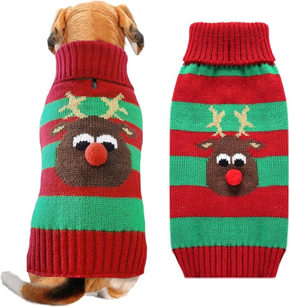 Dog Cat Christmas Sweater Boy Girl Ugly Reindeer Xmas Pet Clothes Holiday Puppy Costume New Year Gifts for Small Medium Large Dogs Outfits (XXL, Red Green Stripe Reindeer)