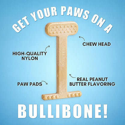 Bullibone Nylon Dog Chew Toy for Aggressive Chewers - Dental Hygiene Bone with Peanut Butter Flavor, Durable Tough Chew Toys for Small Dogs, Indestructible Dog Bone - Single