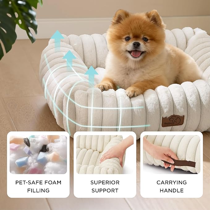 Bedsure ComfyFleece™ Cute Dog Beds Large Sized Dog - Washable Furry Pet Beds, Rectangle Orthopedic Corduroy Fleece Puppy Beds with Removable Zipper Cover, 36x27x8 inches,Night Blue
