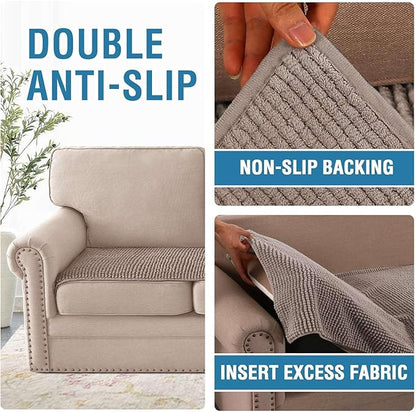 H.VERSAILTEX Plush Chenille Couch Cover for 3 Cushion Couch Anti Slip Washable Sofa Slipcovers Soft and Durable Furniture Protector for Dogs Cats Kids (27.5" x 82", Cuban Sand)