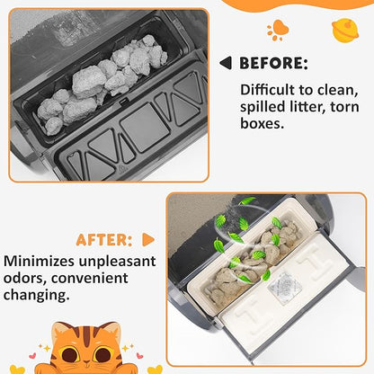 30 Packs Disposable Waste Receptacles Compatible with Nature's Miracle Litter Box 2nd & Littermaid Litter Box 3rd, Kitten Litter Trays with Charcoal Bags, Cat Supplies (Machine NOT Included)