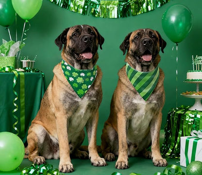 Valentine's & St. Patrick's Day Dog Bandana Set 2PCS-XLarge,Holiday Party Costumes,Pet Scarves for Boys and Girls,Dog Outfit Gifts for XLarge Dogs,Diverse Festive Styles