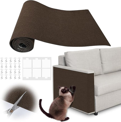 Cat Scratch Furniture Protector - 100" x 13.8" Trimmable Self-Adhesive Cats Claws Scratch Pads, DIY Cat Climbing Couch Protector for Scratch Post Cat Tree Replacement Indoor (Brown)