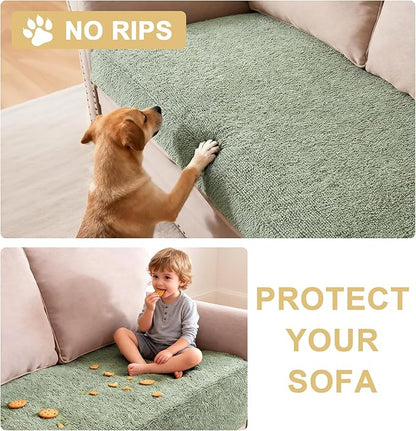 H.VERSAILTEX Non Slip Pet Couch Cover Chenille Dog Bed Protector Thick Soft Sofa Slipcover Pet Friendly Washable Couch Cushion Covers for Pets (52" x 82", Sea Foam)