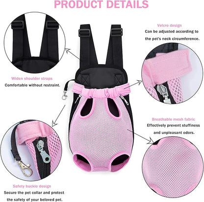 Pet Carrier Backpack, Adjustable Pet Front Carriers for Small Medium Dogs Cats 5-18 Lbs, Legs Out, Dog Cat Carrier Backpack for Hiking,Camping,Traveling,Cycling (Pink, Large（Fit:10-18lb）