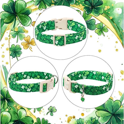 St. Patrick's Day Dog Collar for Small Dogs - Bold Green Lucky Clover Dog Collars, Cute Irish Party Shamrock Puppy Collar, Lightweight Adjustable St. Patricks Day Pet Collars S