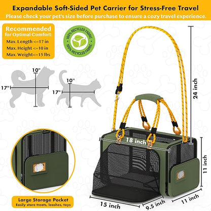 PAWZIDEA Expandable Pet Carrier w/ID Card, 18″×11″×11″ Small Dog Carrier TSA Airline Approved, Top Load Cat Carrier for 2 Cats Under Seat, Soft-Sided Collapsible Puppy & Animal Travel Bag, up 15 lbs