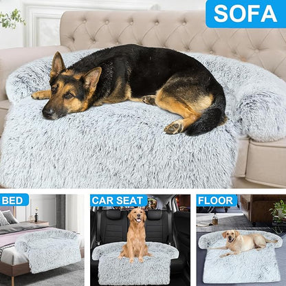 Luxurious Dog Couch Bed Protector for Dogs Memory Foam, Removable Fluffy Plush Pet Couch Cover for Dogs Washable, Calming Dog Sofa Beds, Waterproof Couch Protector, Pet Beds Mats for Couch(L)