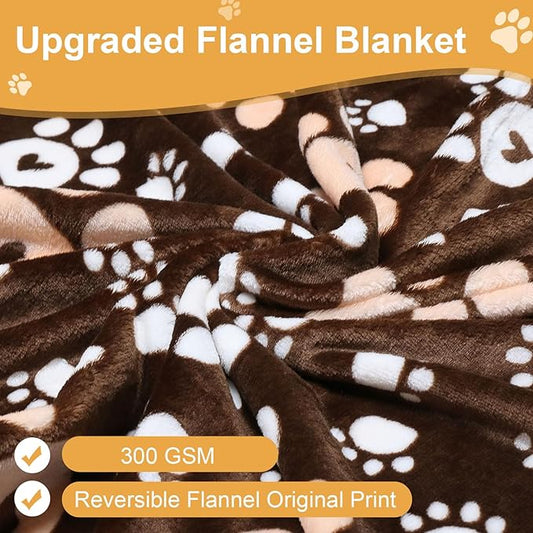Dog Blanket, Soft Fleece Dog Blankets for Small Medium Dogs, Fluffy Flannel Pet Cat Puppy Blanket Mat Cover for Bed Couch, Cute Paw Print Throw Blanket for Dogs,Brown, 40"X30"