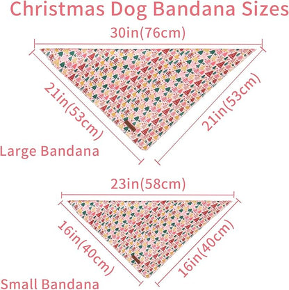 Christmas Dog Bandana–Pink Christmas Tree Triangle Scarf for Small Medium Large Dogs, Soft Cotton Pet Bib for Winter & New Year, Adjustable Dog Kerchief