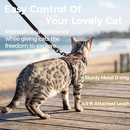 Cat Harness and Leash Set Escape Proof Tactical Large Kitten Harness Emotional Support Cat Vest, Brown, L