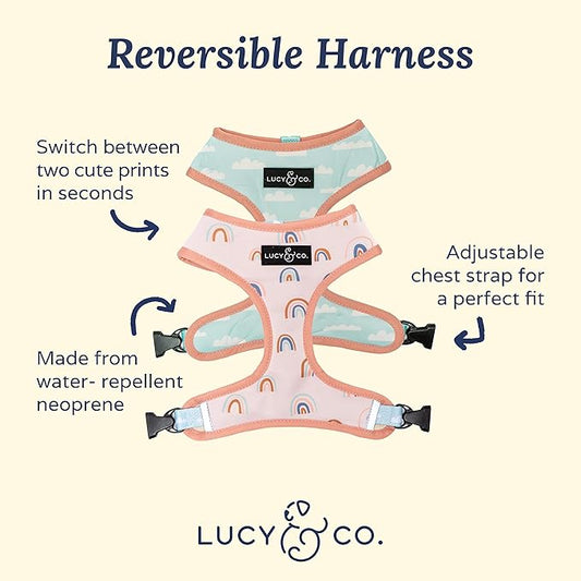 Lucy & Co. in The Clouds, Cute Reversible Dog Harness Walking Halter - Best Designer Pet Harnesses for Medium Dogs - Padded Adjustable Vest for Easy Walking (Small)