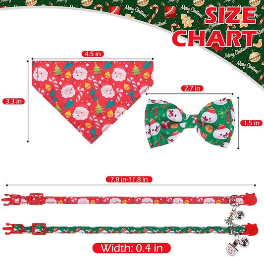 EXPAWLORER Christmas Cat Collar Breakaway with Bells - 2 Pack Cute Holiday Cat Collars Adjustable Xmas Pet Collar with Removable Bow Tie and Bandana, Safety Buckle for Girl Boy Cats Kitten