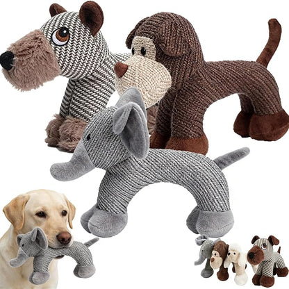 Linen Safari Companions, Squeaky Dog Chew Animals, with Durable Linen Material, Durable and Resistant to Chewing, for Relieve Dog's Boredom (Dog+Elephant+Monkey)