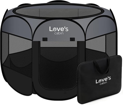 Love's cabin Pet Puppy Dog Playpen, Small Dog Tent Crates Cage Indoor/Outdoor, Portable Playpen for Cat, Foldable Pop Up Dog Kennel Playpen with Carring Case, Removable Zipper Top, Dark Grey
