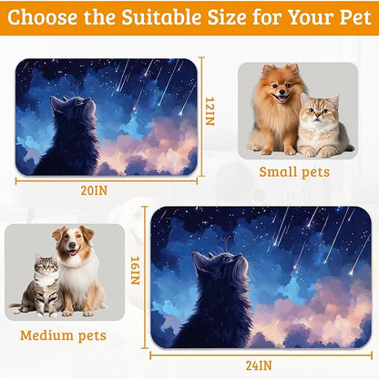 Cat Dog Food Mat,Starry Night Absorbent Pet Feeding Mat for Food and Water Bowl,Quick Dry Dog Placemat Non Slip Rubber Backing Waterproof Pet Supplies 12" x 20"