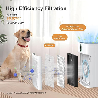MORENTO Air Purifier for Home Large Room Bedroom Up to 1076 ft², Wi-Fi and Alexa Control, PM2.5 Air Quality Monitor, Auto Mode, HEPA Filter Removes Dust, Pollen, Smoke 1 Pack, White