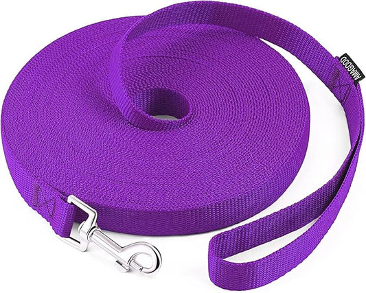 AMAGOOD Dog/Puppy Obedience Recall Training Agility Lead-15 ft 20 ft 30 ft 50 ft Long Leash-for Dog Training,Tie Out,Play,Safety,Camping (20Feet x 1Inch, Purple)
