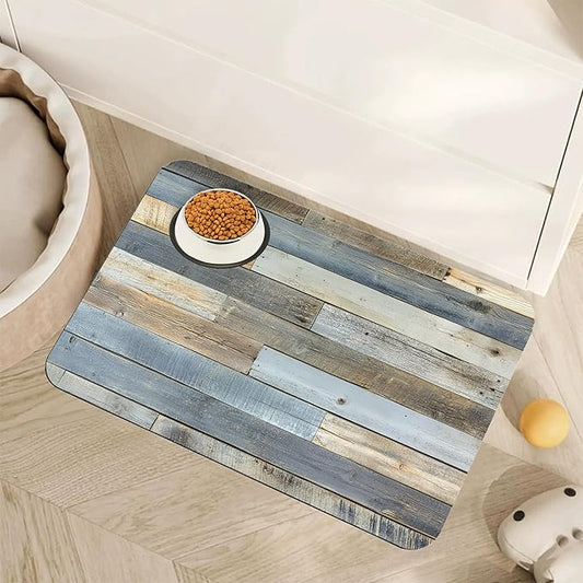 Vintage Barn Wooden Dog Cat Food Mat,Rustic Wood GrainAbsorbent Pet Feeding Mat for Food and Water,Non-Slip Dog Bowl Mats Floor Protector 16"x24"