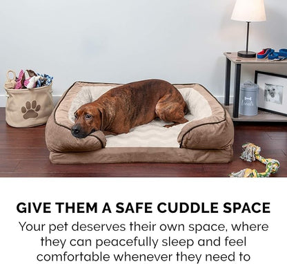 Furhaven Memory Foam Dog Bed for Large Dogs w/ Removable Bolsters & Washable Cover, For Dogs Up to 125 lbs - Plush & Velvet Waves Perfect Comfort Sofa - Brownstone, Jumbo Plus/XXL
