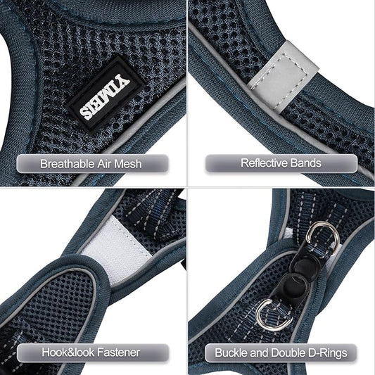 YIMEIS Dog Harness and Leash Set, No Pull Soft Mesh Pet Harness, Reflective Adjustable Puppy Vest for Small Medium Large Dogs, Cats (Navy, Medium (Pack of 1)