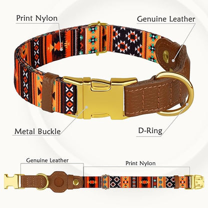 AirTag Dog Collar for Small Medium Large Breed - Adjustable Cute Pattern Dog Collar with Airtag Holder - Soft Leather Tracker GPS Apple Air Tag Pet Collars (X-Large, 20"-25" Neck Fit, Western)